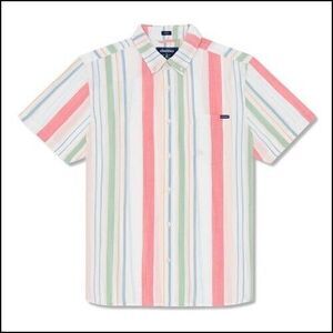 Chubbies Men's Large The Sweet Mariona‎ Slub Poplin Friday Orange Stripe Shirt